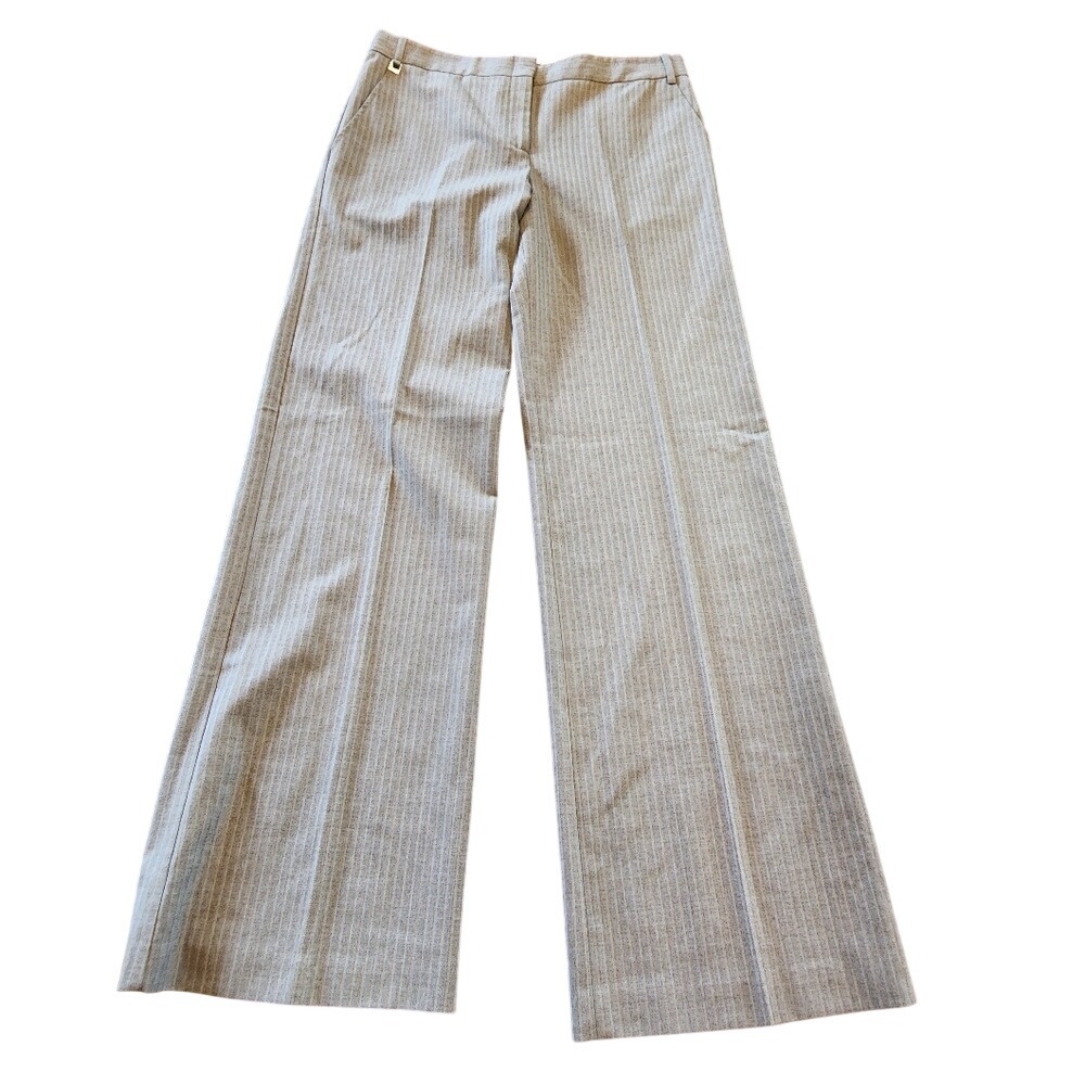 BCBGMAXAZRIA Grey Wool pin striped wide leg career dress pants trousers size 10